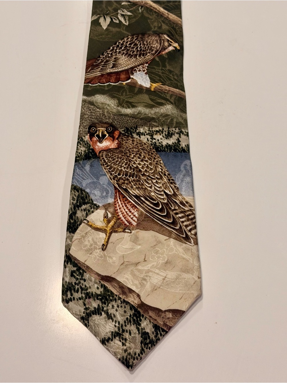 Vintage Endangered Species Raptors Silk Tie Valley of the Hawks Marc Dennis 1995